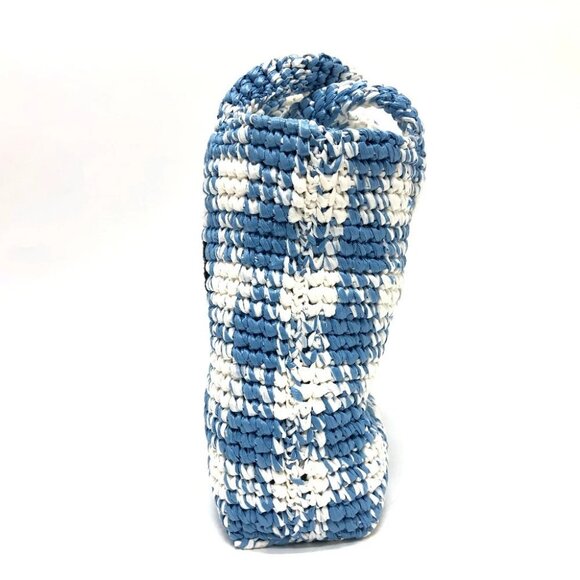 PRADA 1BG422 Small Crochet Basket Bag Tote Bag Handbag Raffia blue/White - Picture 2 of 12